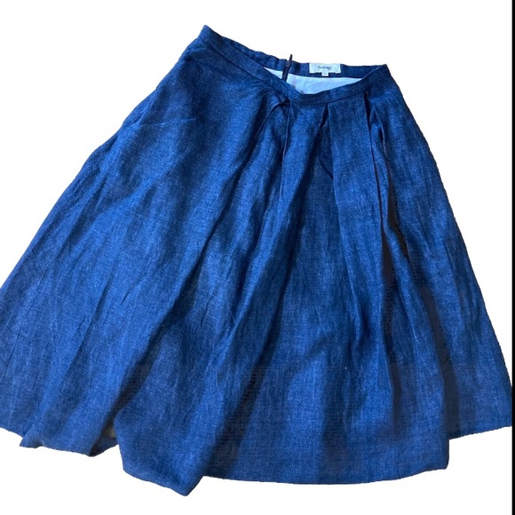 Samuji 100% Linen Asymmetry Blow Knee-length Skirt women's Sz. 34 - Picture 1 of 10